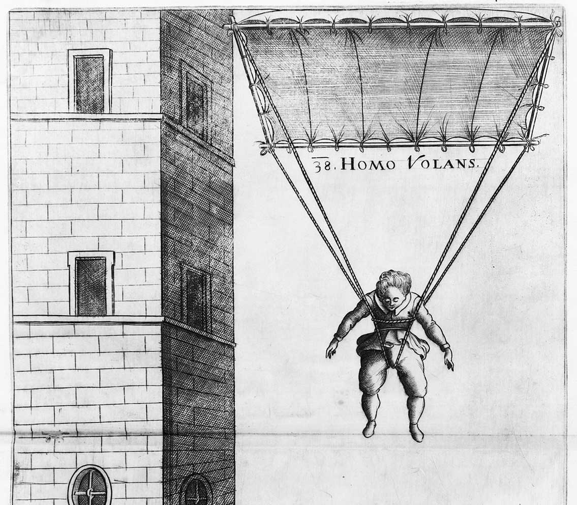 Early Parachute by Fausto Veranzio 1595.